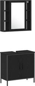 vidaXL Σετ Επίπλων Μπάνιου με ράφι 4 pcs Μαύρο Επεξεργασμένο ξύλο
