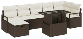 vidaXL Σετ 8 Τεμαχίων Καναπέ Κήπου με Μαξιλάρια Καφέ Πολυ Ρατάν