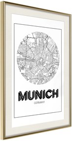 Αφίσα - City Map: Munich (Round) - 30x45 - Χρυσό - Με πασπαρτού