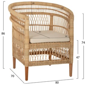 Καρέκλα - Πολυθρόνα MALAWI C9635.04 Ξύλο Μαόνι με Rattan Φυσικό και Λευκό Μαξιλάρι 80x70x86Υεκ. 80x70x86 εκ.