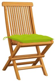 Καρέκλες Κήπου 2 τεμ. Μασίφ Ξύλο Teak με Φωτ. Πράσινα Μαξιλάρια - Πράσινο