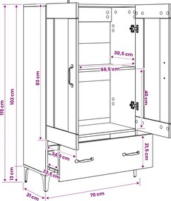 vidaXL Highboard Μαύρη Δρυς 70 x 31 x 115 εκ Επεξεργασμένο Ξύλο