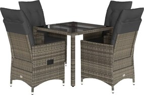 vidaXL Σετ Τραπεζαρίας Κήπου 5 τεμ. Γκρι Συνθ. Ρατάν με Μαξιλάρια