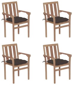 3073402 vidaXL Καρέκλες Κήπου Στοιβαζόμενες 4 τεμ. Μασίφ Ξύλο Teak &amp; Μαξιλάρια μπεζ-γκρι, 1 Τεμάχιο