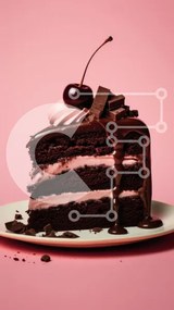 Intra Συλλεκτικό Ξύλινο Παζλ Plywood 4mm - Νόστιμη φέτα κέικ σοκολάτας με κεράσι και ροζ πάγωμα Σε Ξύλινο Κουτί - Διαστάσεις: 10x10 cm – 25 κομμάτια