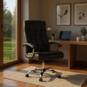 Καρέκλα γραφείου διευθυντική Vision Megapap από τεχνόδερμα χρώμα μαύρο 63x70x112/120εκ.