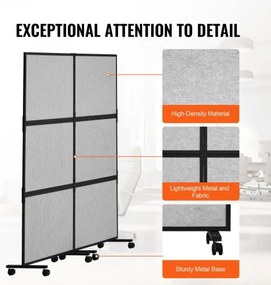 VEVOR Acoustic Room Divider Partition Panel Privacy Screen 2 Pack Light Gray