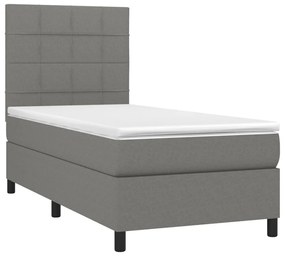vidaXL Κρεβάτι Boxspring με Στρώμα &amp; LED Σκ.Γκρι 90x190 εκ. Υφασμάτινο