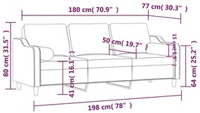 Καναπές Τριθέσιος Ανοιχτό Γκρι 180 εκ. Υφασμάτινος με Μαξιλάρια - Γκρι