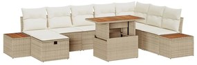 vidaXL Σετ Καναπέ Κήπου με μαξιλάρι 9 pcs Μπεζ Πολυ ράταν