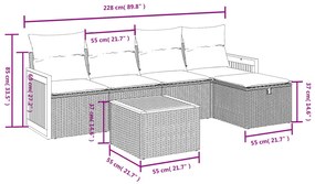 vidaXL Σαλόνι Κήπου 6 Τεμαχίων από Γκρι Συνθετικό Ρατάν με Μαξιλάρια