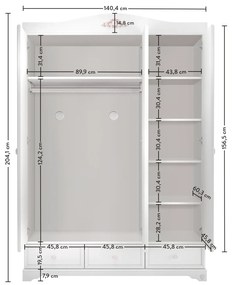 Παιδική 3φυλλη ντουλάπα  RUSTIC WHITE RU-1001  Cilek