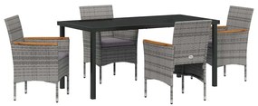 vidaXL Σέτ φαγητού για κήπο με μαξιλάρι 5 pcs Γκρι Πολυ ράταν