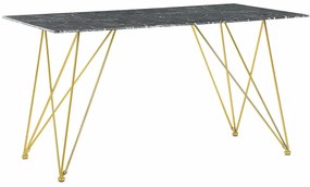 Τραπέζι Berwyn 1233, Χρυσό, Μαύρο μάρμαρο, 75x80x140cm, 35 kg, Επεξεργασμένο γυαλί, Μέταλλο | Epipla1.gr