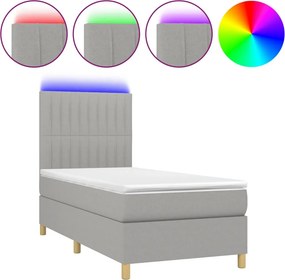 vidaXL Κρεβάτι Boxspring με Στρώμα &amp; LED Αν.Γκρι 90x190 εκ. Υφασμάτινο