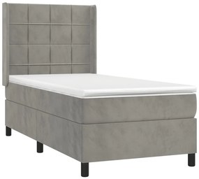 vidaXL Κρεβάτι Boxspring με Στρώμα &amp; LED Αν.Γκρι 100x200 εκ. Βελούδινο