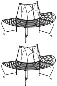 vidaXL Παγκάκια Δέντρου Ημικυκλικά 2 τεμ. Μαύρα Ø159 εκ. Ατσάλινα