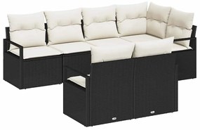 vidaXL Σετ Καναπέ Κήπου 7 pcs Μαύρο, Κρέμα Πολυ rattan, βαμμένο ατσάλι