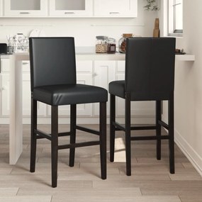 Καρέκλες Μπαρ 2 τεμ. Μασίφ Καουτσουκόδεντρο / Συνθετικό Δέρμα - Μαύρο