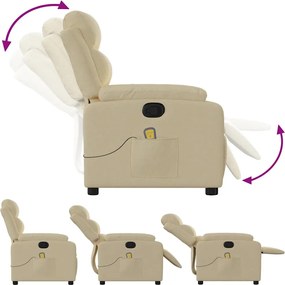 vidaXL Πολυθρόνα Μασάζ Ανακλινόμενη Κρεμ Υφασμάτινη