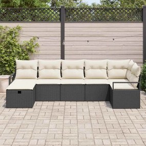 vidaXL Σετ Καναπέ Κήπου 7 pcs Μαύρο και κρεμ 287 x 122 x 85 εκ