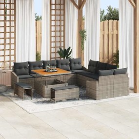 vidaXL Σετ Καναπέ Κήπου με μαξιλάρι 13 pcs Γκρι Πολυ ράταν