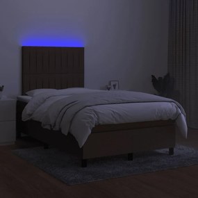 vidaXL Κρεβάτι Boxspring με Στρώμα &amp; LED Σκ.Καφέ 120x190εκ. Υφασμάτινο