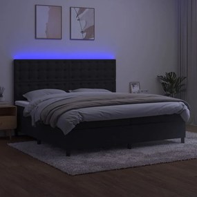 vidaXL Κρεβάτι Boxspring με Στρώμα &amp; LED Μαύρο 200x200 εκ. Βελούδινο
