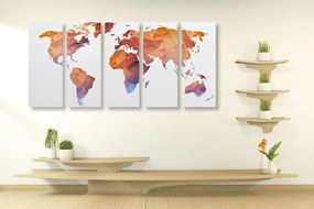 Εικόνα 5 μερών πολυγωνικός χάρτης του κόσμου σε αποχρώσεις του πορτοκαλί - 200x100