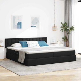 vidaXL LED Κρεβάτι αποθήκευσης με στρώμα Μαύρο 200 x 200 cm Ύφασμα
