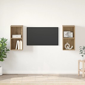 vidaXL Τηλεοπτική Κάβα Τοίχου 2 pcs Χειροποίητη δρυς 37 x 37 x 72 εκ