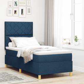 vidaXL Κρεβάτι Box Spring με Στρώμα & LED Μπλε 90x190 εκ. Ύφασμα