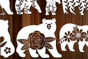 Σετ των 2 Intra απο ξύλο plywood 3mm-4mm πάχος – Χάρτινο κομμένο Bear Flowers Mega Bundle Δίασταση 20x20 cm INTRAFABR-29563288