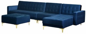 Γωνιακός Καναπές Berwyn G116, Λειτουργία ύπνου, Σκούρο μπλε, 347x168x83cm, Πόδια: Μέταλλο