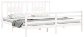 Πλαίσιο Κρεβατιού με Κεφαλάρι Λευκό 200x200 εκ. Μασίφ Ξύλο - Λευκό
