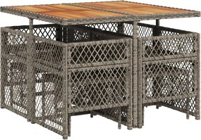 vidaXL Σετ Τραπεζαρίας Κήπου 9 τεμ. Γκρι Συνθ. Ρατάν με Μαξιλάρια