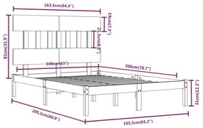 Πλαίσιο Κρεβατιού Μαύρο 160 x 200 εκ. από Μασίφ Ξύλο - Μαύρο