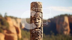 Intra Συλλεκτικό Ξύλινο Παζλ Plywood  4mm - Ξύλινο κοντάρι τοτέμ με ινδικό πρόσωπο με φόντο το βουνό Σε Ξύλινο Κουτί - Διαστάσεις: 10x10 cm – 25 κομμάτια