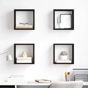 vidaXL Ράφια Τοίχου με ράφι 4 pcs Μαύρη Δρυς Επεξεργασμένο ξύλο