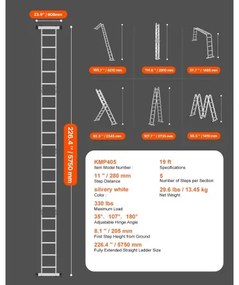 VEVOR Multi-Purpose Folding Ladder 7-in-1 5 Step 19ft Reach Height Metal