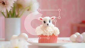 Σετ των 2 Intra Συλλεκτικό Ξύλινο Παζλ Plywood  4mm - Cupcake με ειδώλιο προβάτου και πασχαλινά αυγά Σε Ξύλινο Κουτί - Διαστάσεις: 10x10 cm – 25 κομμάτια