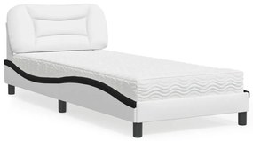 Κρεβάτι με Στρώμα Λευκό και Μαύρο 80 x 200 εκ. Συνθετικό Δέρμα - Μαύρο