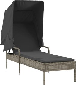 vidaXL Ξαπλώστρες 2 Τεμ. Γκρι Συνθ. Ρατάν με Σκίαστρα και Τραπεζάκια