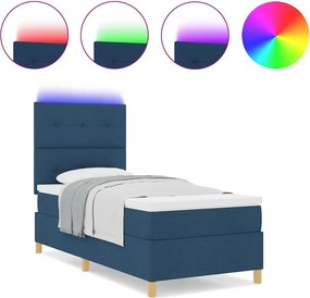 vidaXL LED Κρεβάτι με βάθρο με στρώμα Μπλε 90 x 200 cm ύφασμα