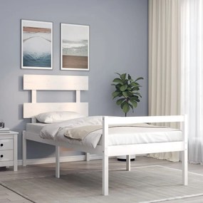 Κρεβάτι Ηλικιωμένου με Κεφαλάρι 100 x 200 εκ. Λευκό Μασίφ Ξύλο - Λευκό