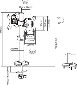 BRATECK βάση γραφείου για 2x οθόνες LDT40-G02, 17-32", έως 8kg