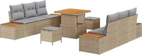 vidaXL Σετ Καναπέ Κήπου με μαξιλάρι 9 pcs Μπεζ Πολυ ράταν