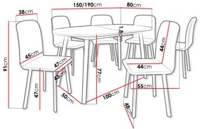 Σετ τραπεζαρίας Edmond 121, 77x80x150cm, Αριθμός θέσεων: 6, Ωοειδής | Epipla1.gr