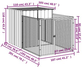 Σπιτάκι Σκύλου με Αυλή Ανθρακί 110x201x110 εκ. Γαλβαν. Χάλυβας - Ανθρακί