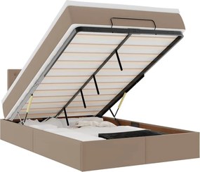 vidaXL Οθωμανικό κρεβάτι με στρώματα &amp; LEDs Cappuccino Faux Leather